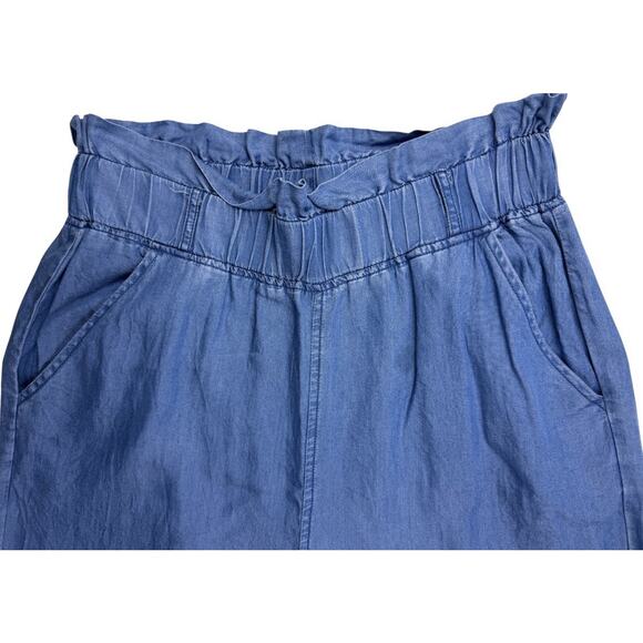 Thread + Supply Paperbag Waist Pants Chambray Blue Large Wide-leg Pull On Pocket - Picture 3 of 10